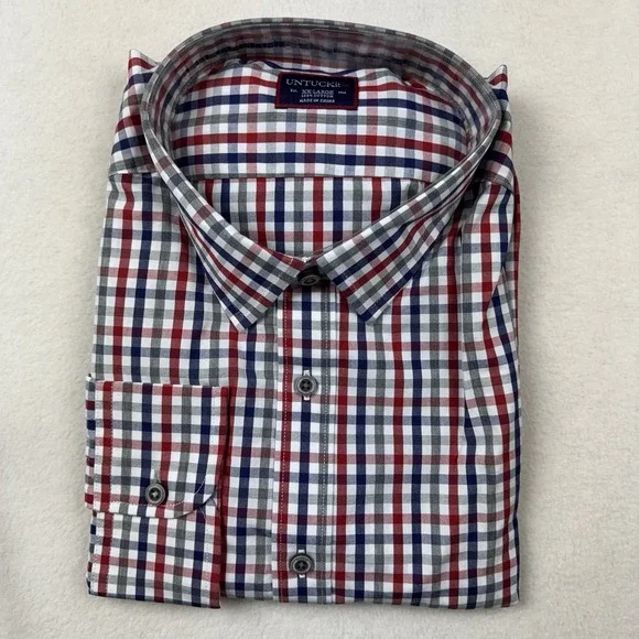 Untuckit Retsina Shirt XXL Regular Fit Red Blue White Plaid Cotton 2XL NWT - Picture 1 of 4